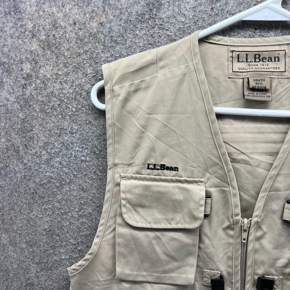 L.L. Bean Vest Youth Medium Khaki Pocket Safari Fishing Outdoor Utility Hunting - Picture 4 of 10